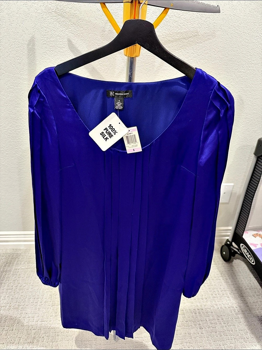 INC International Concepts Glossy Silk Pleated Dress in Purple Size 6 NWT